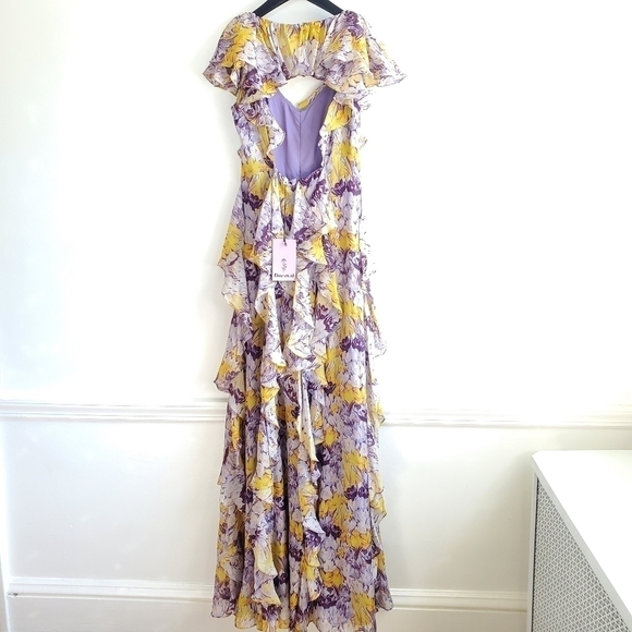 New Flor et. al Valles Floral Silk Chiffon Ruffle Lilac Gown Resort '20 4 US NWT - Picture 15 of 17